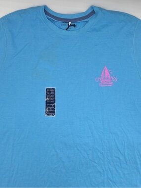 chubbies Sky Blue Tee with Pink logo on chest and back